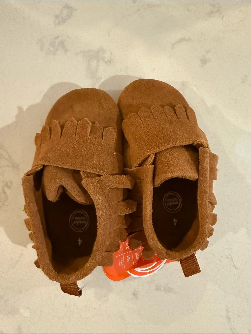 wonder nation Brown Suede Fringe Moccasins for Kids - Picture 1 of 4